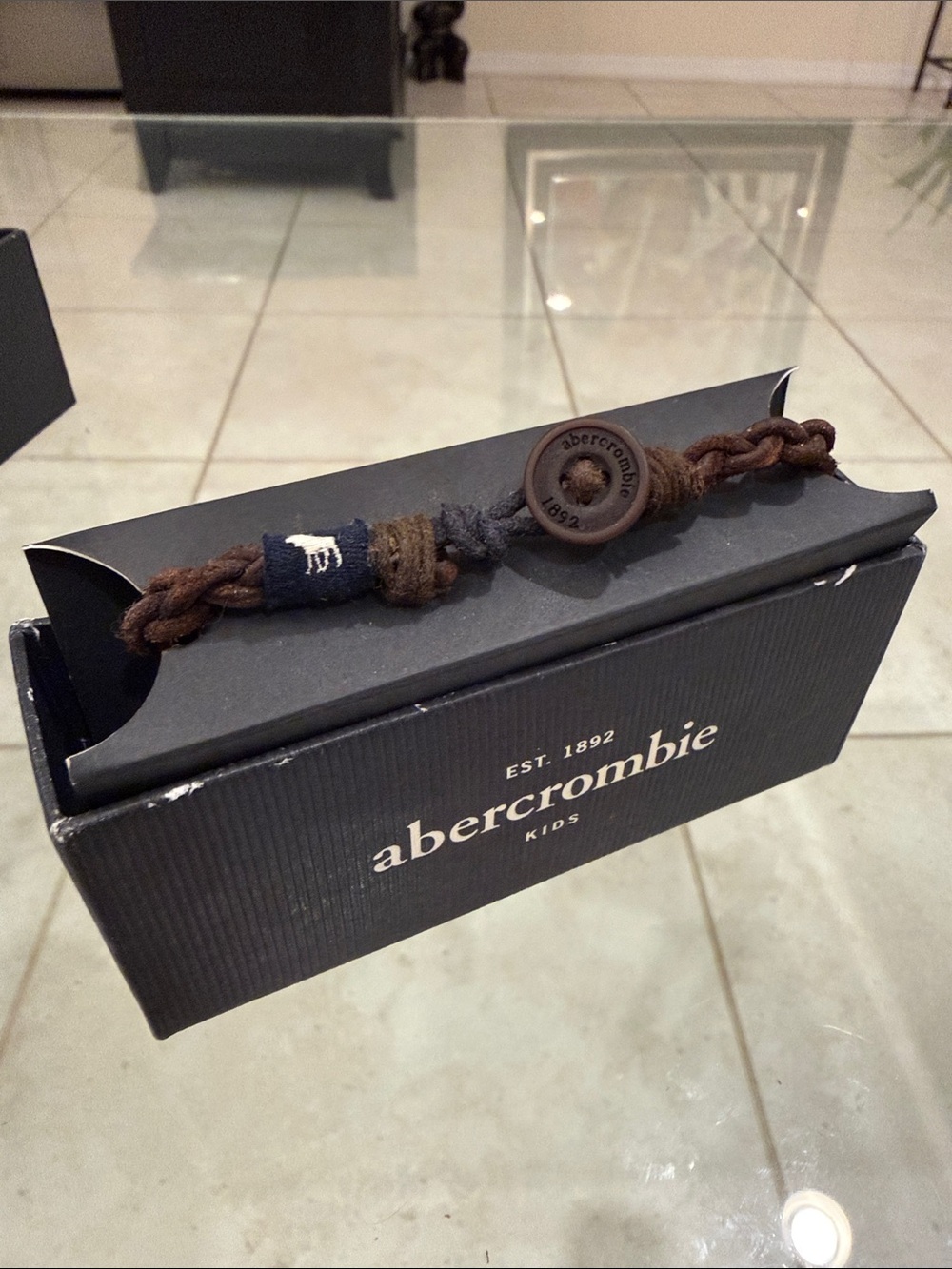 Abercrombie & Fitch Brown and Navy Braided Button Bracelet